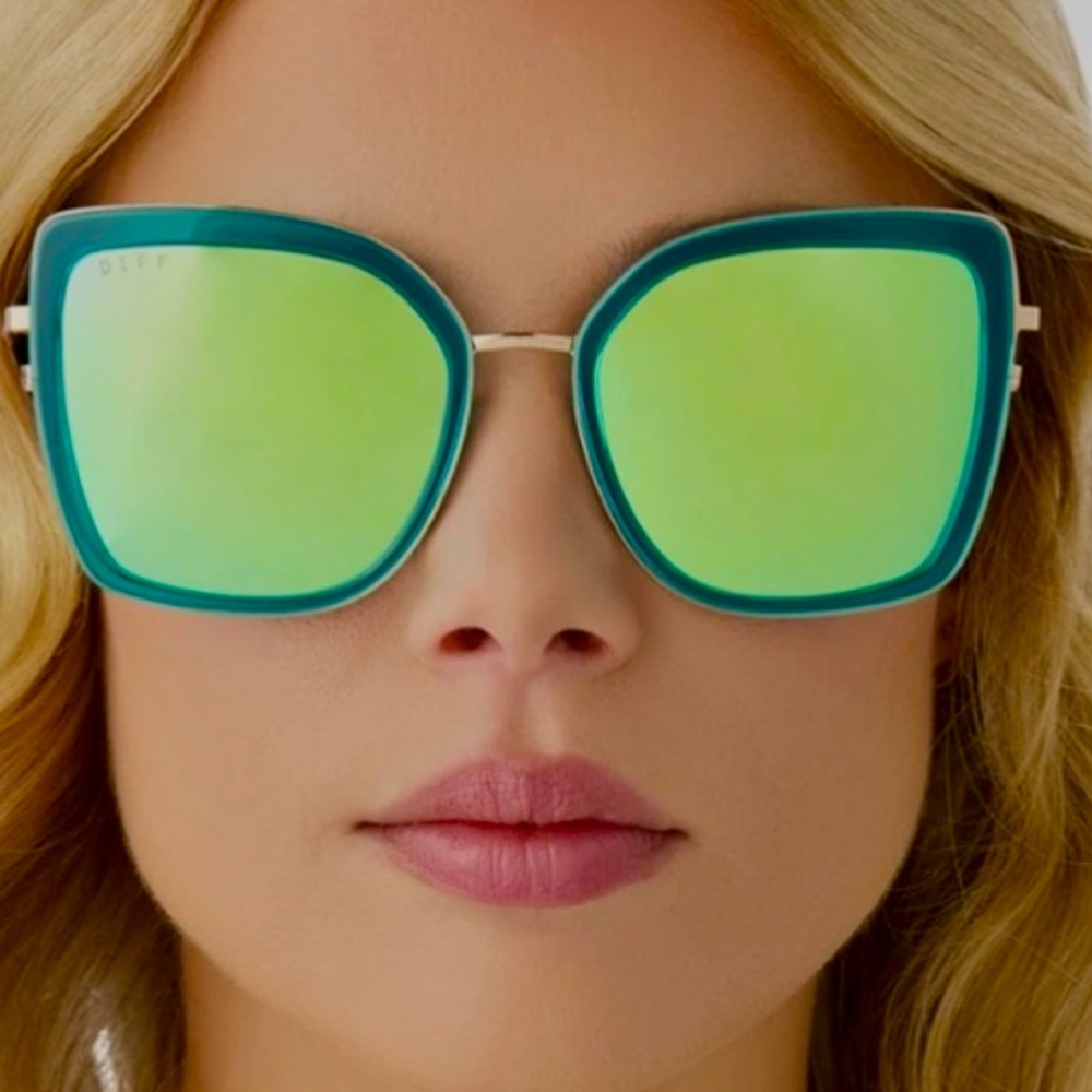 Diff Sunglasses Oversized Cateye Turquoise Claris… - image 1